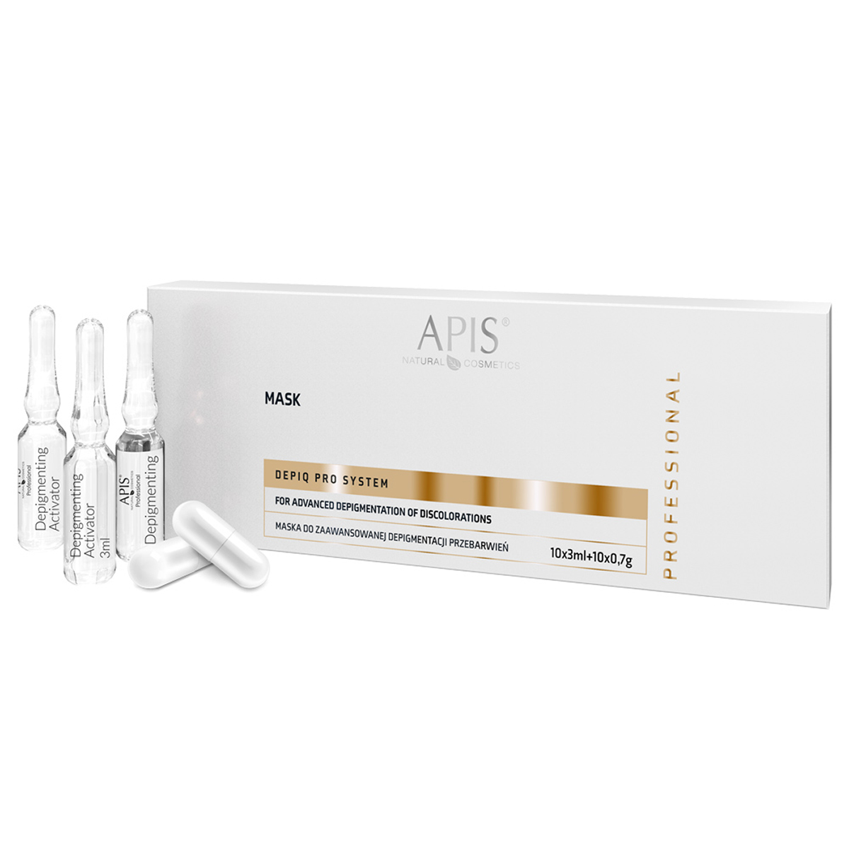 APIS DEPIQ PRO SYSTEM Profi-Depigmentierungsmaske gegen Verfärbungen und Pigmentflecken, 10er Set à 3 ml + 10er Set à 0,7 g
