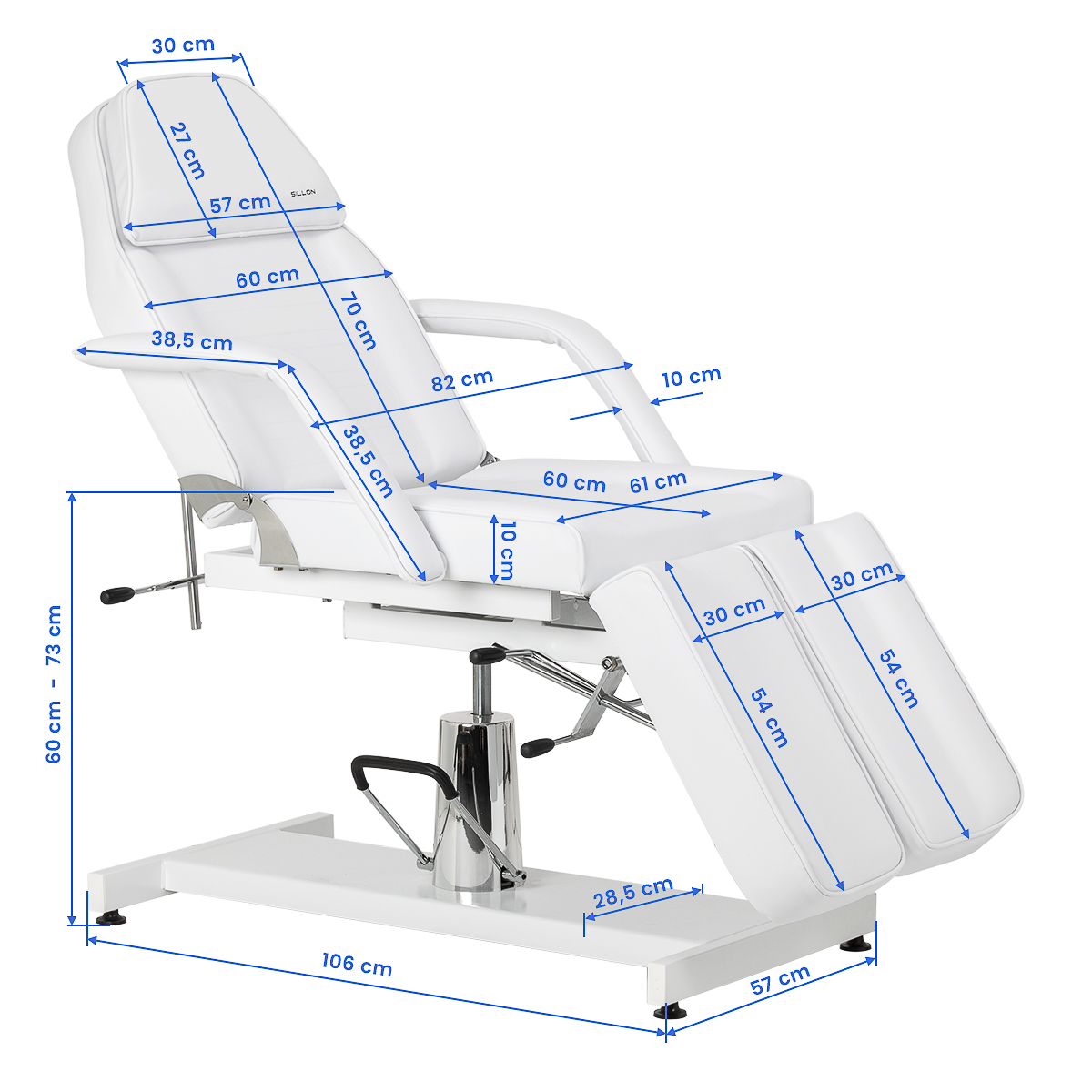 Sillon 210 Hydraulische Kosmetikliege Pediküre weiß mit Schaukel