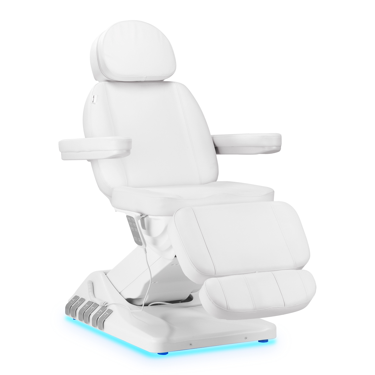 Elektrischer Kosmetiksessel SILLON Luxury mit 3 Motoren, weiß - Profi-Fußschalter für Friseur & Kosmetik