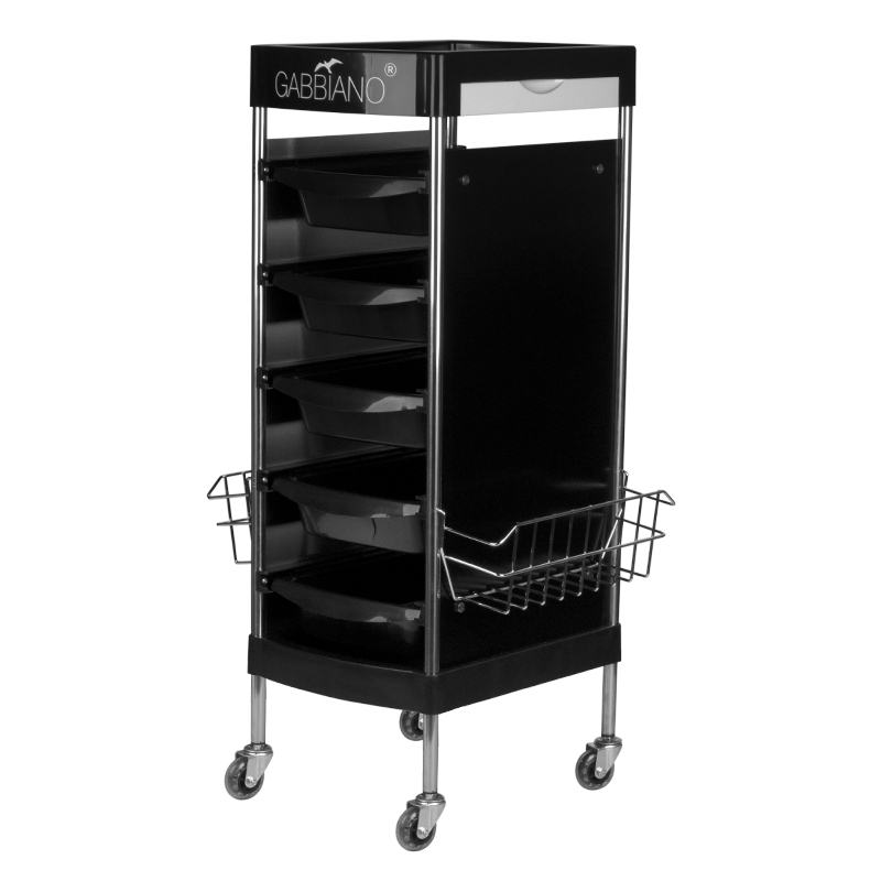 Gabbiano FX11E Friseurwagen Schwarz - Profi-Friseurtrolley mit Schubladen