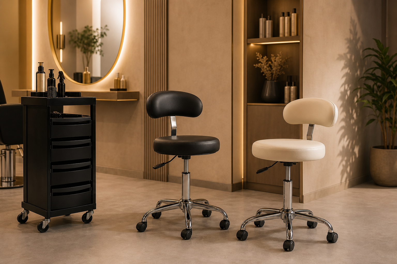 Friseurhocker und Rollhocker im Salon