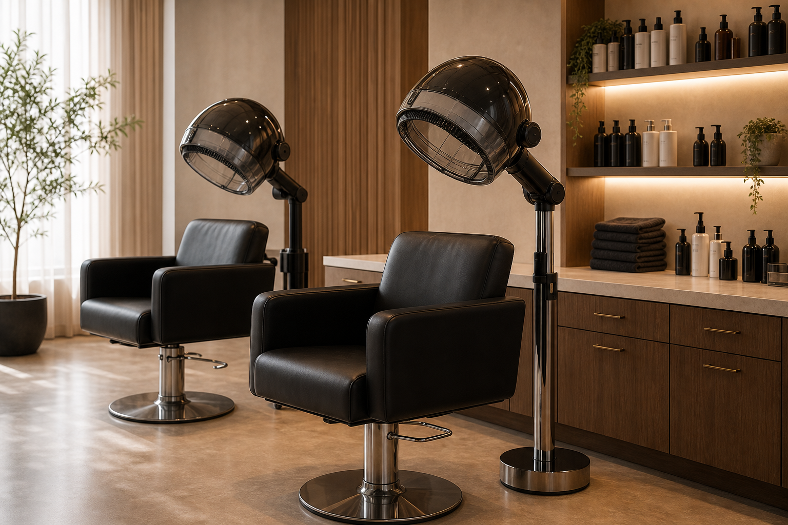 Trockenhauben in einem ruhigen Salonbereich