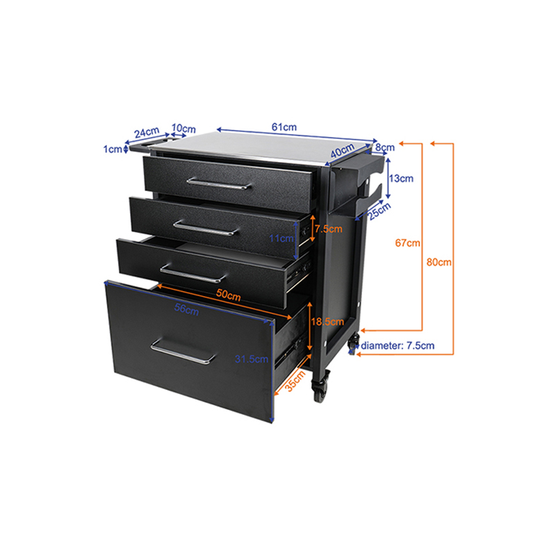Tattoo Beistellwagen Pro Ink 702 schwarz – mit Aluminiumplatte