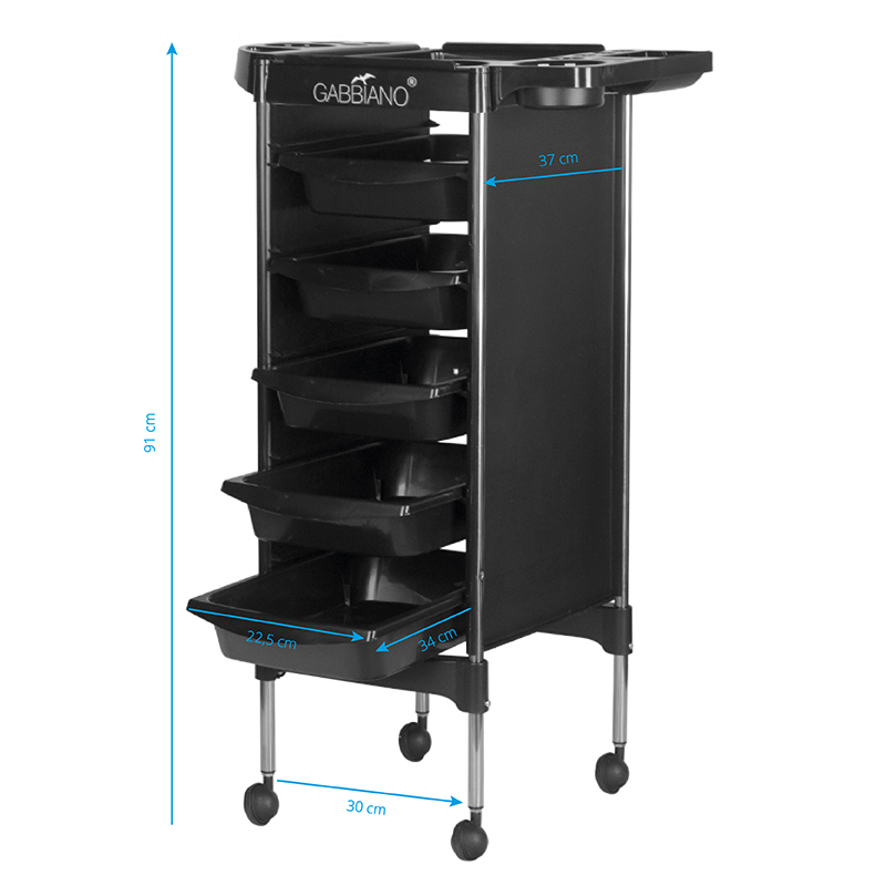 Gabbiano Friseurwagen FX11-5 Schwarz - Professioneller Salon Trolley