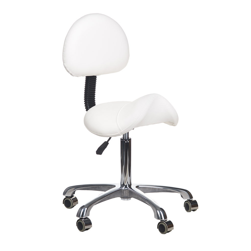 Profi Arbeitshocker Weiß - Höhenverstellbarer Friseurhocker mit Rückenlehne