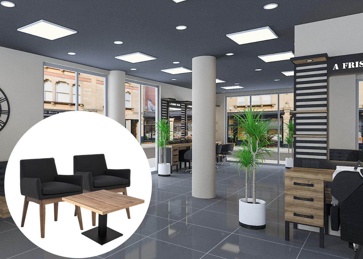Friseur Salon Wartebereich Sitzecke Polsterstuhl Set Milos
