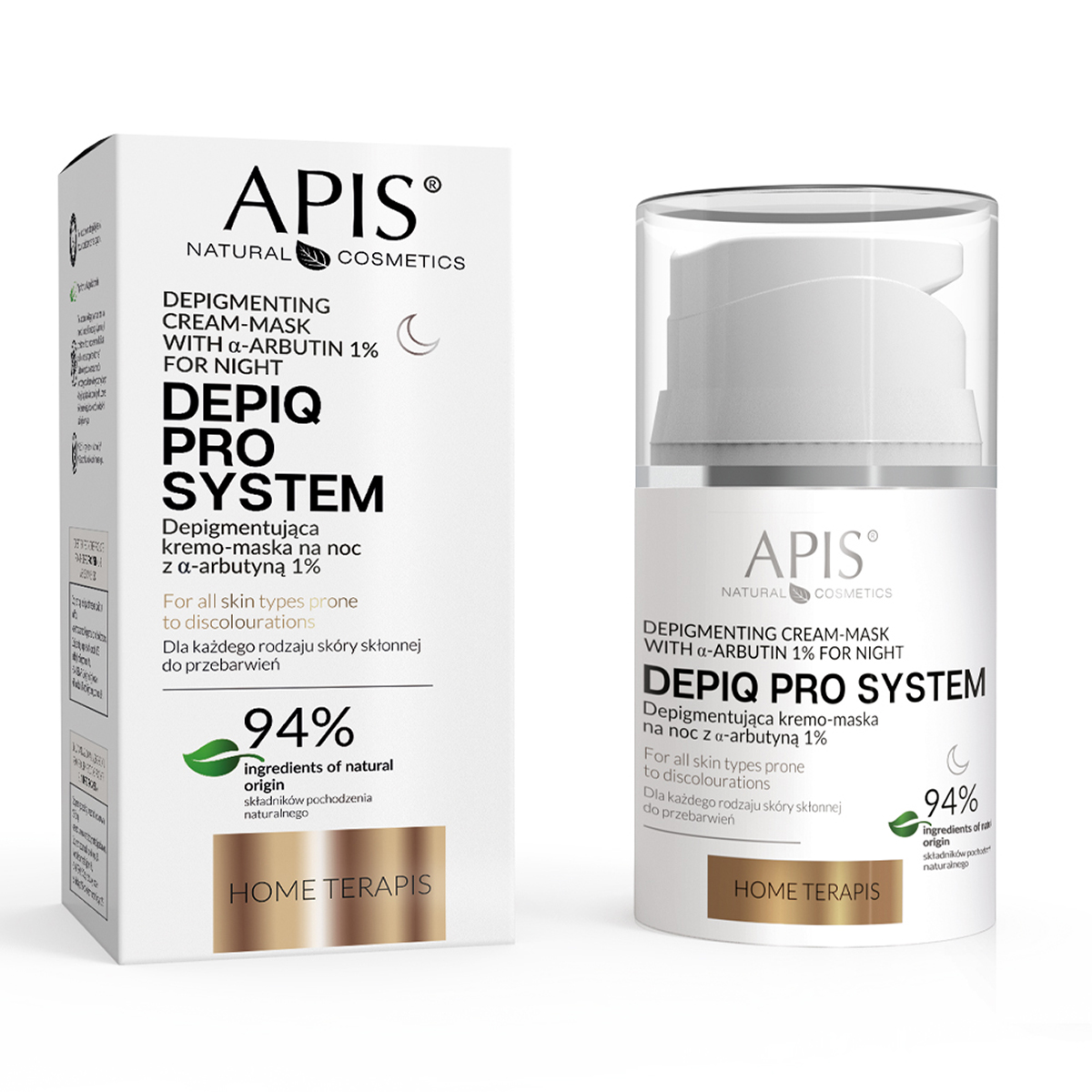 APIS DEPIQ PRO SYSTEM Depigmentierende Nachtcreme-Maske mit α-Arbutin 1% - 50ml Intensiv-Aufheller für ebenmäßige Hautstruktur