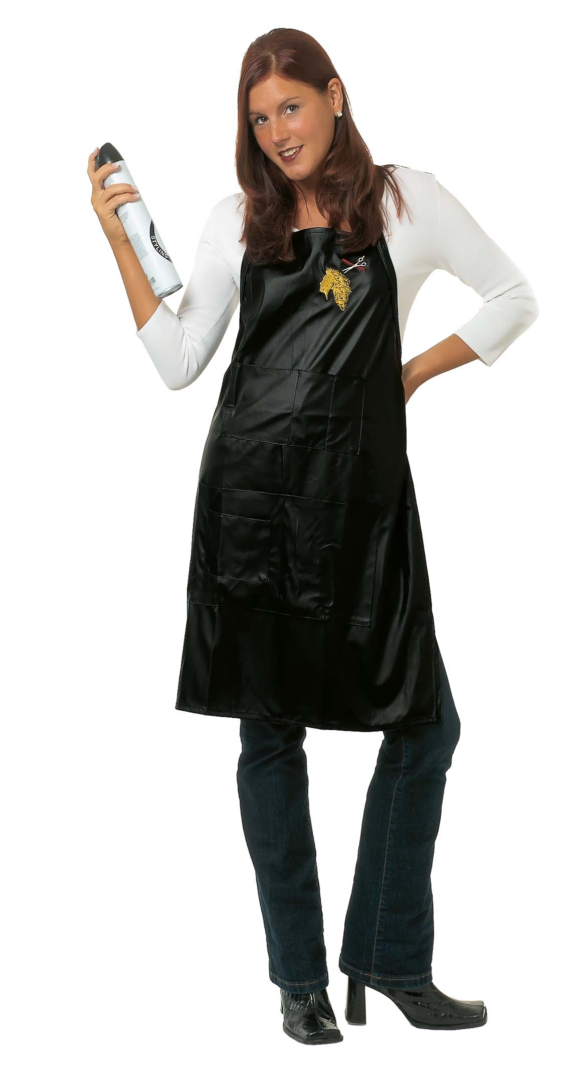 Faerbeschuerze Stickerei Gold Schwarz 61X80Cm Friseur