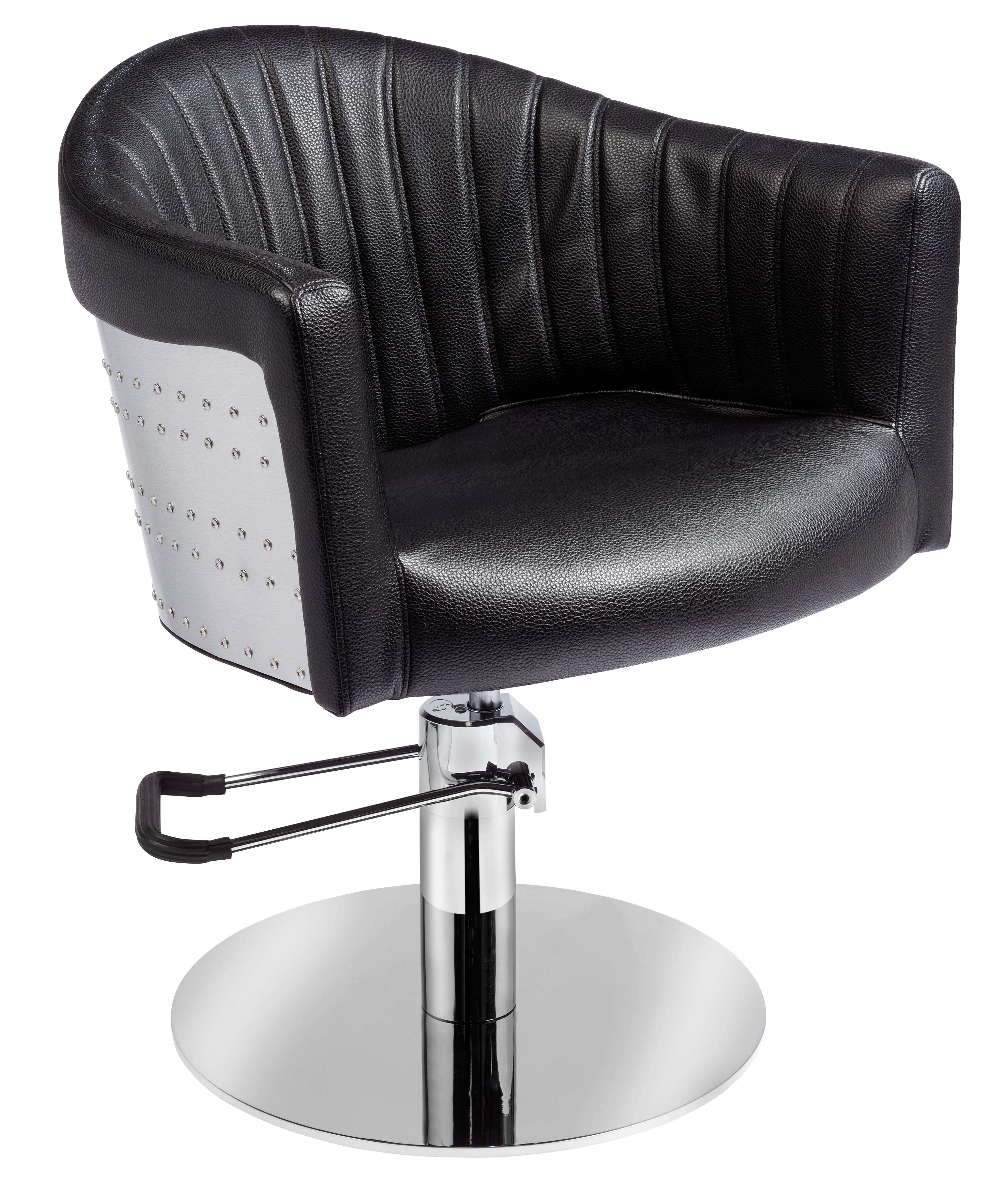 Friseurstuhl mit hydraulischer Pumpe und Tellerfuß schwarz