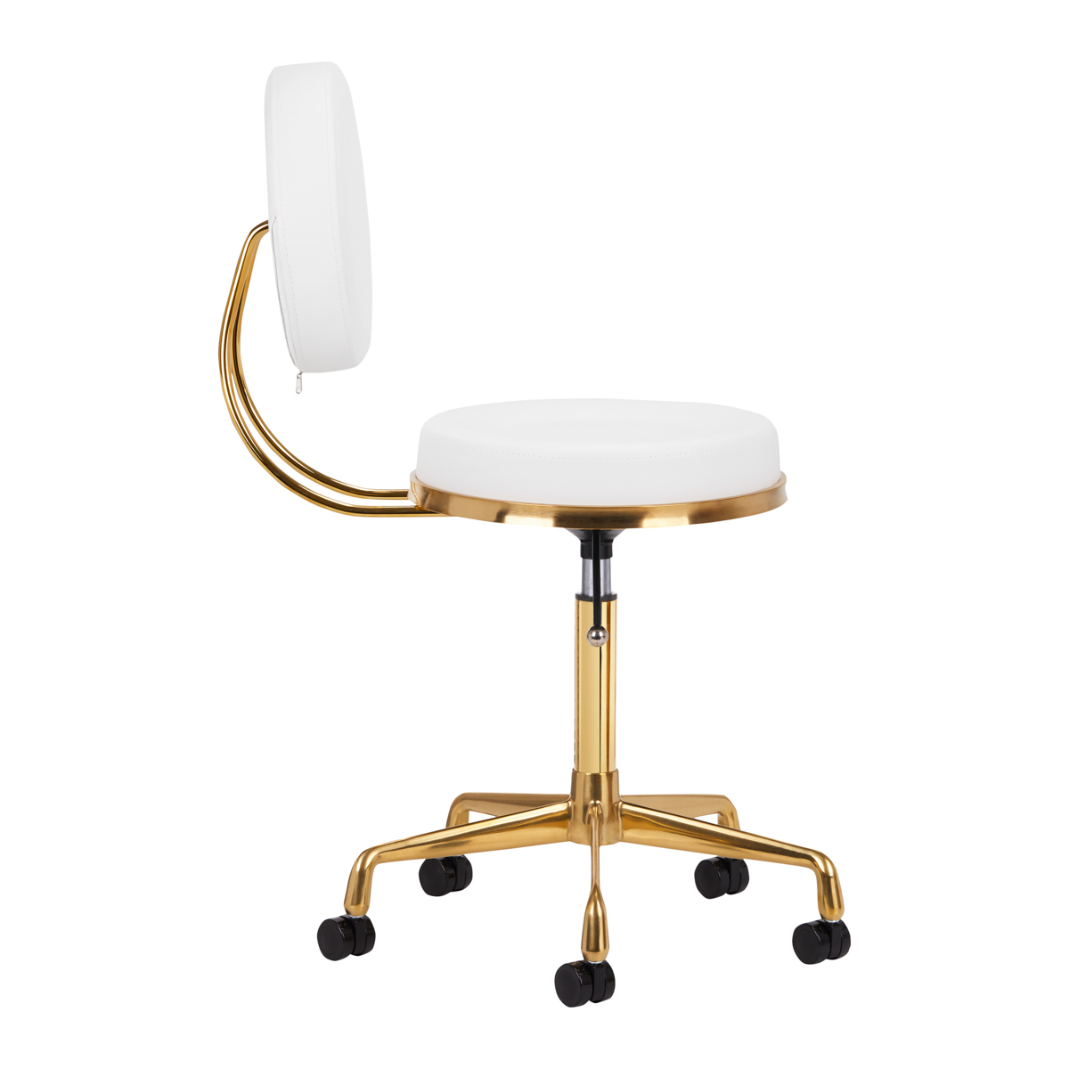 Kosmetikhocker H5 Gold-Weiß | Premium Friseur-Hocker mit Rückenlehne