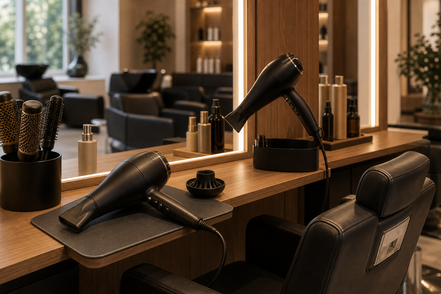 Professionelle Haartrockner in einer hochwertigen Salonumgebung