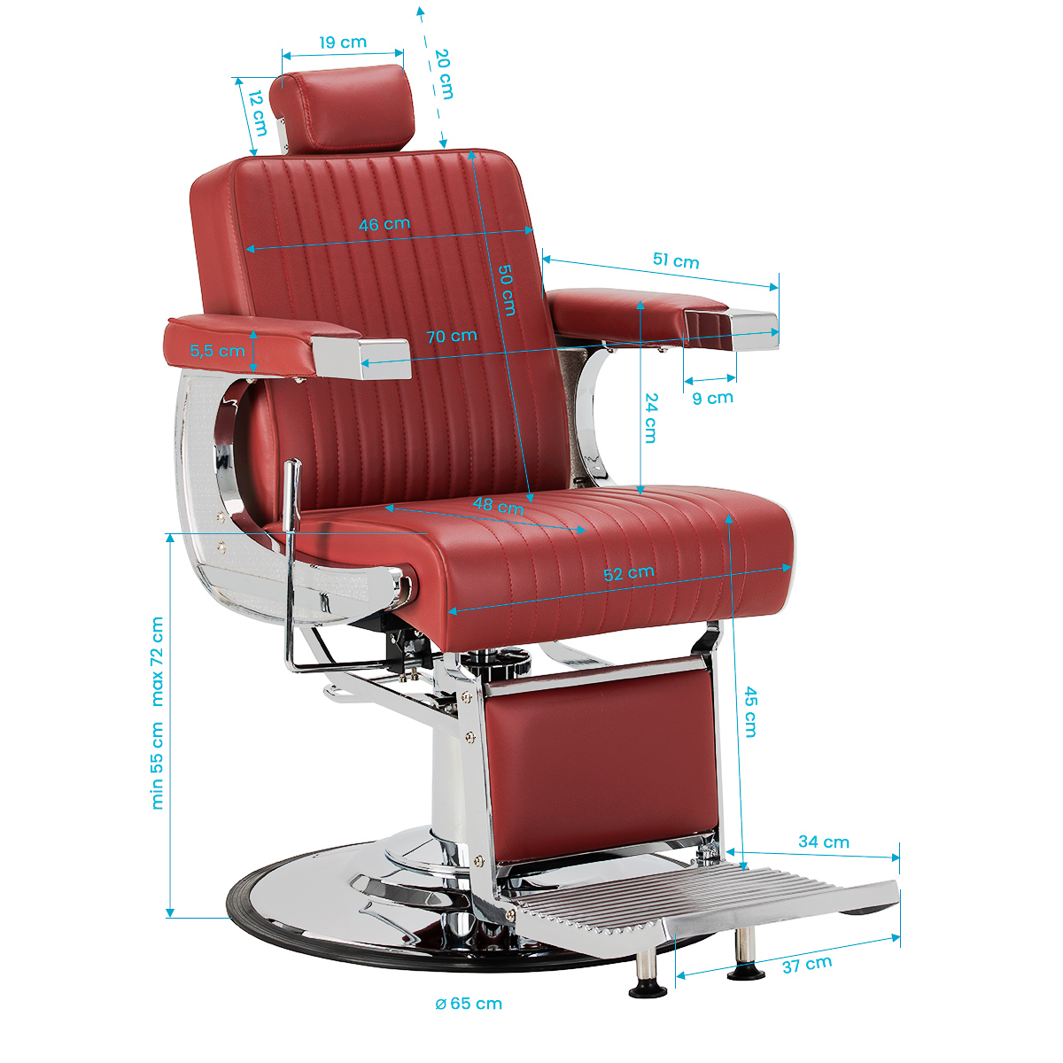 Barberstuhl Gabbiano Visionerio+ Rot Chrom – Hydraulik - Ansicht 18