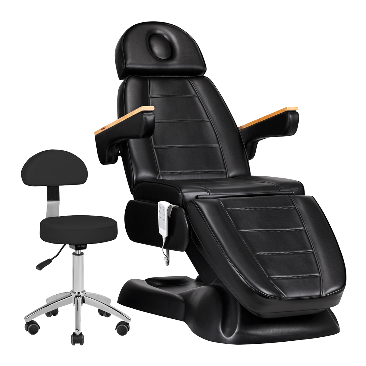 Elektrische Kosmetikliege SILLON Lux 273b Schwarz mit Hocker 304 - Premium Behandlungsliege für Friseur & Kosmetik