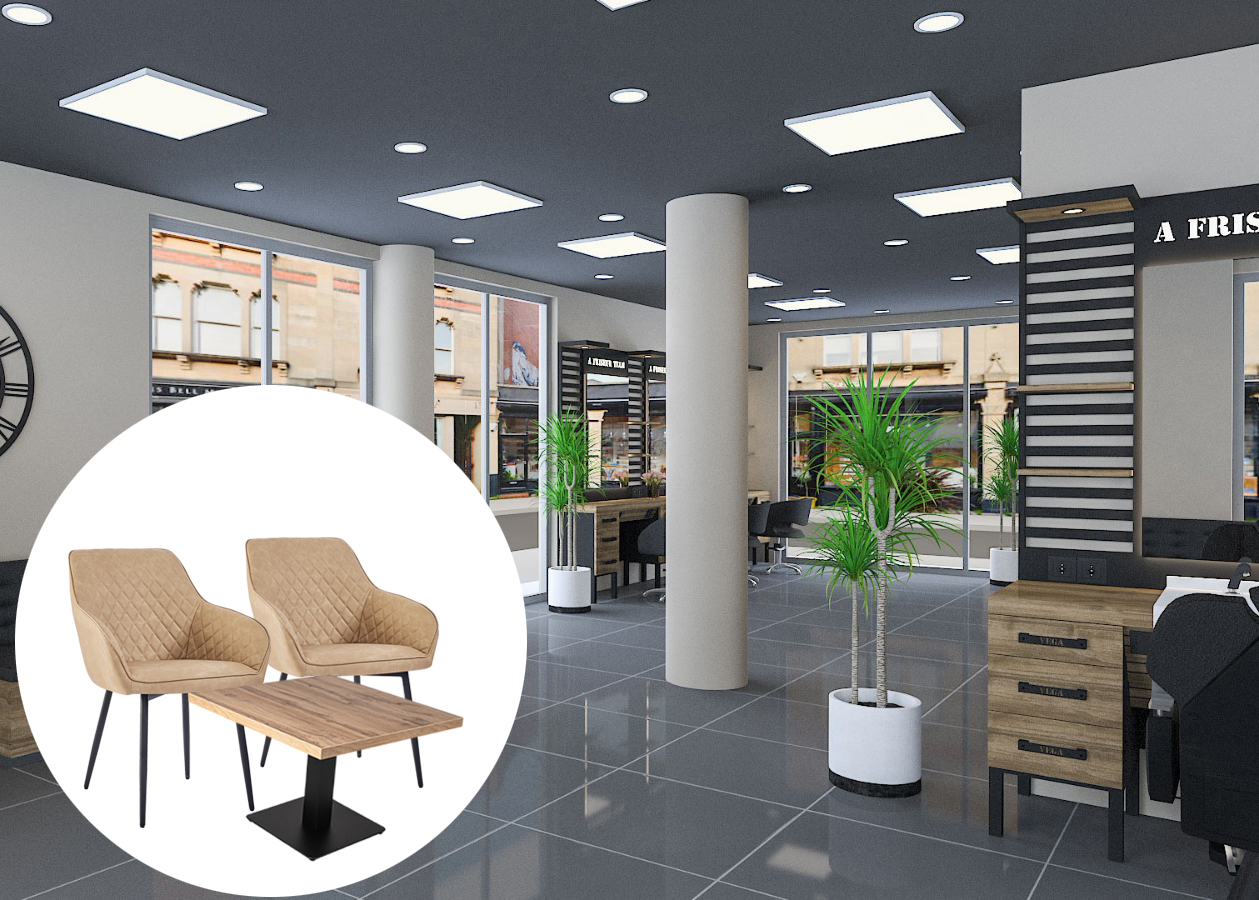 Friseur Salon Wartebereich Sitzecke Polsterstuhl Set Rubin