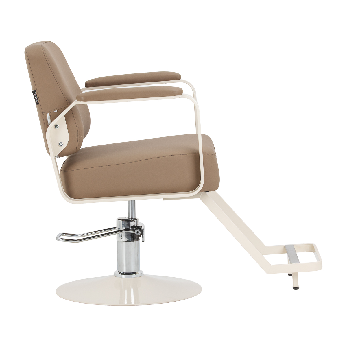 Omega Friseurstuhl Aurora hellbraun – hydraulisch höhenverstellbar