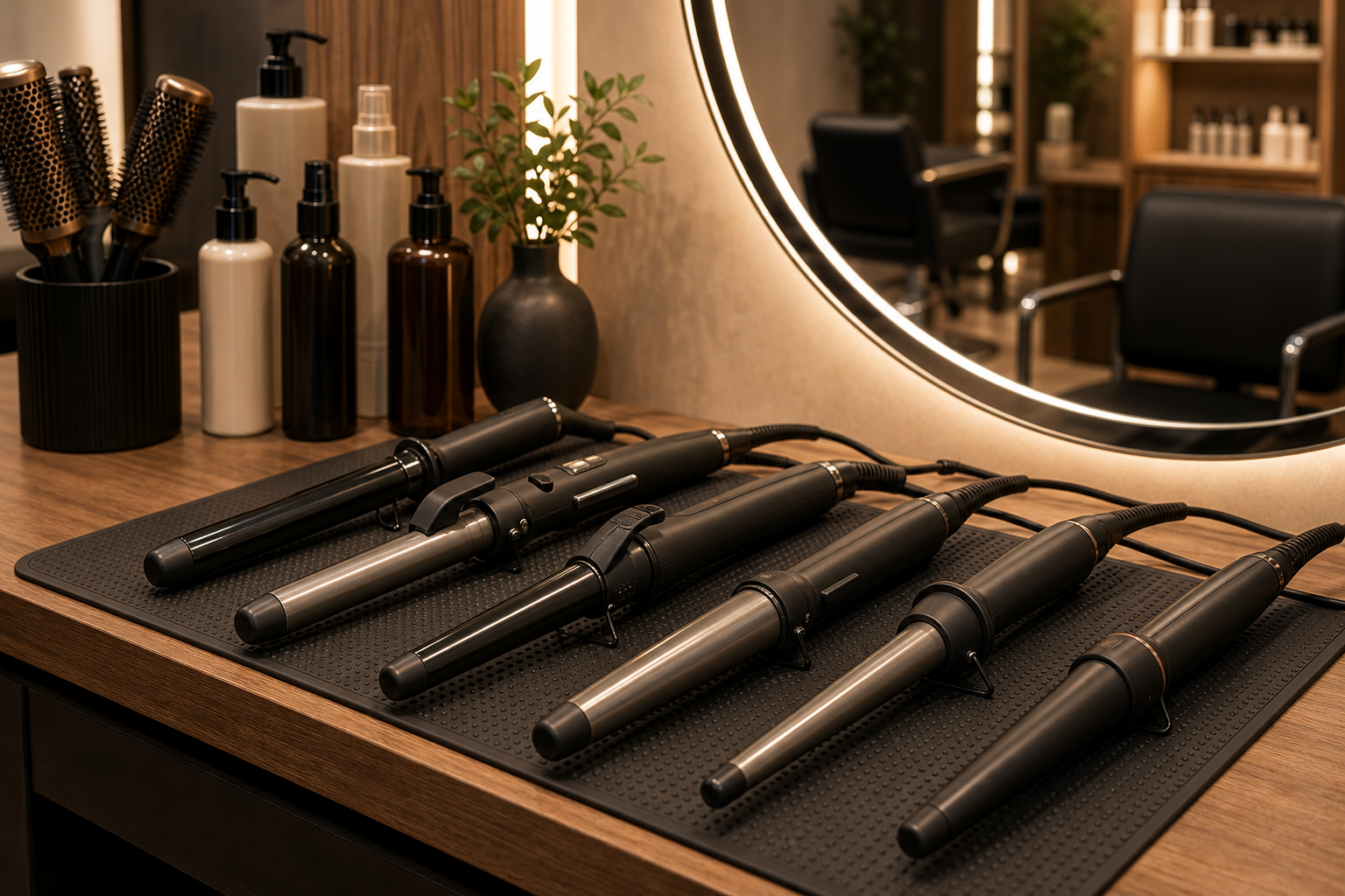 Lockenstäbe und Haarstylinggeräte in einem modernen Salon