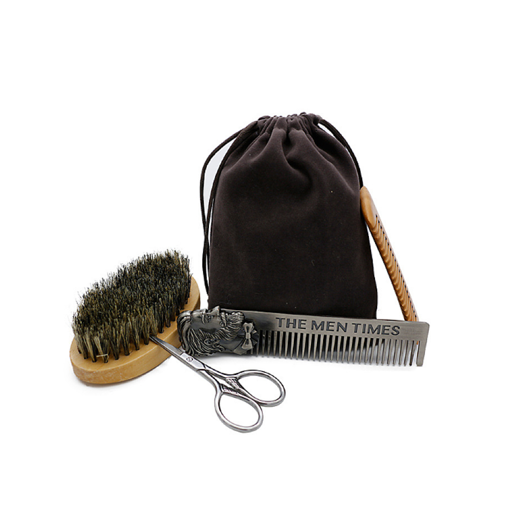 Detreu Beard Brush 4er Set mit Kamm Fade Bürste Bartkamm Schere