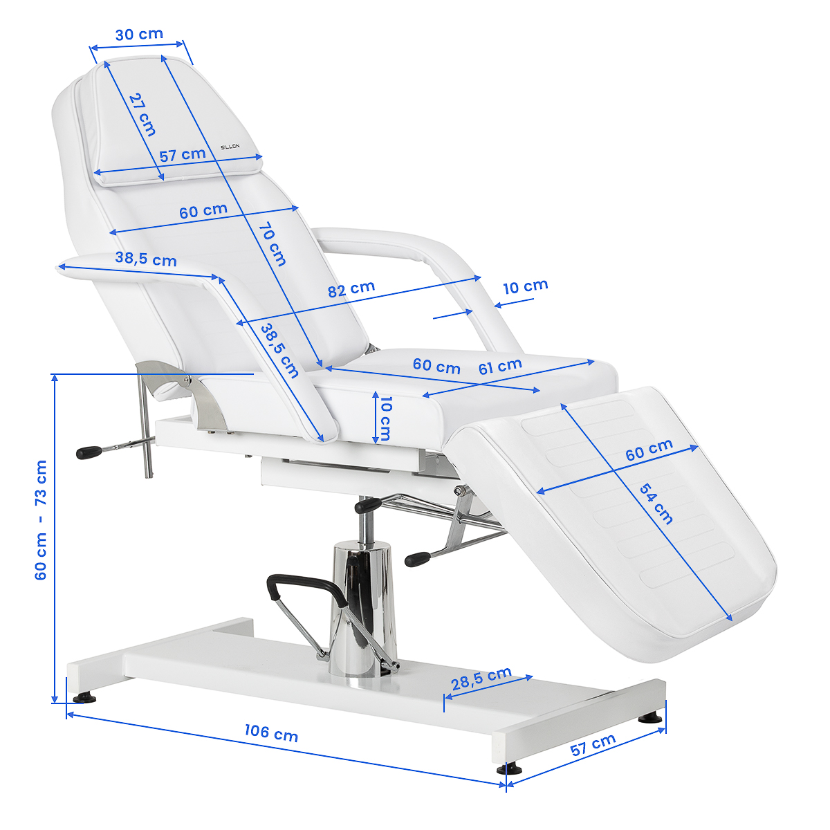 Sillon 210 Kosmetikstuhl hydraulisch weiß mit Schaukelfunktion