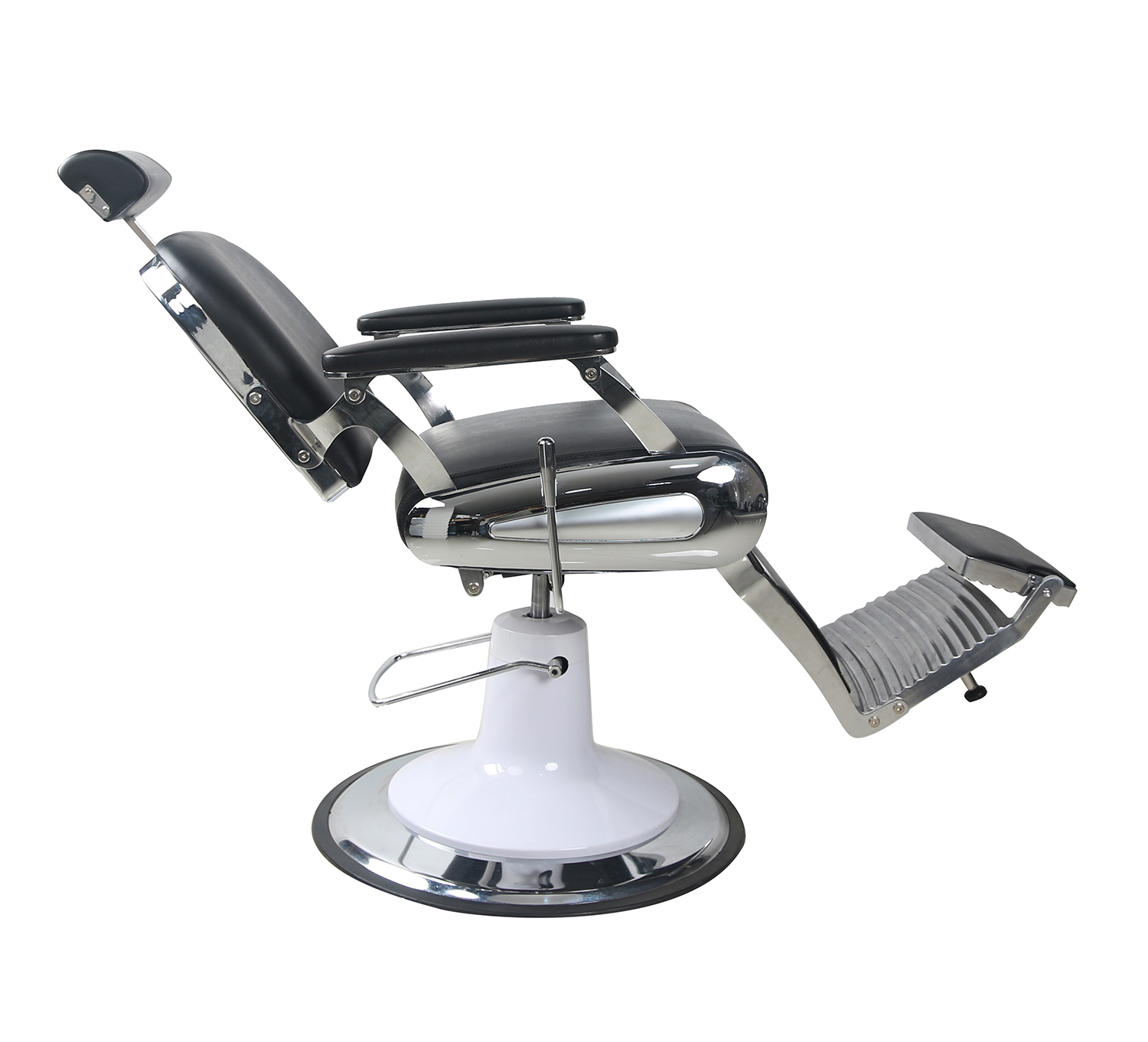 DETREU HERREN FRISEURSTUHL BEDIENUNGSSTUHL BARBER SHOP CUSTOM CHROME SCHWARZ