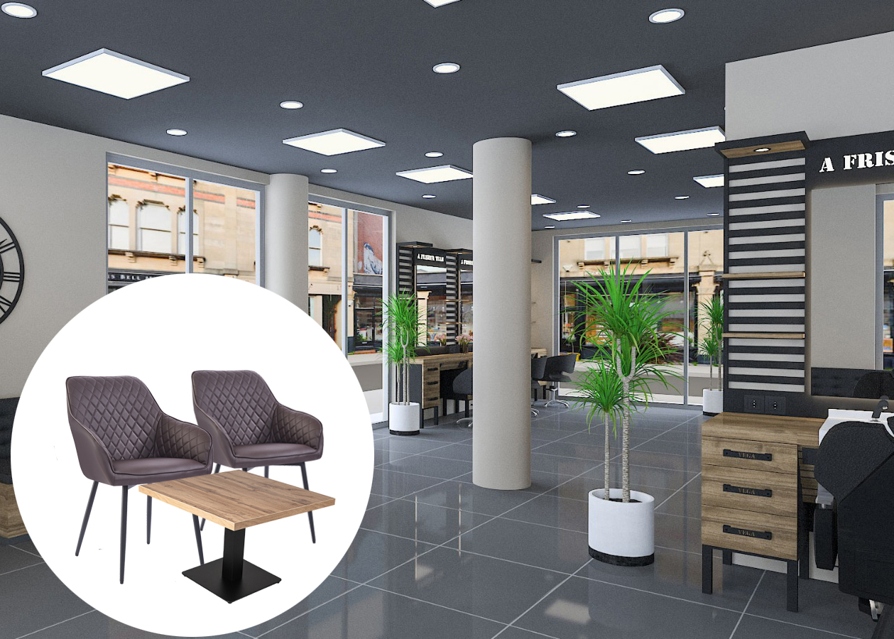 Friseur Salon Wartebereich Sitzecke Polsterstuhl Set Rubin