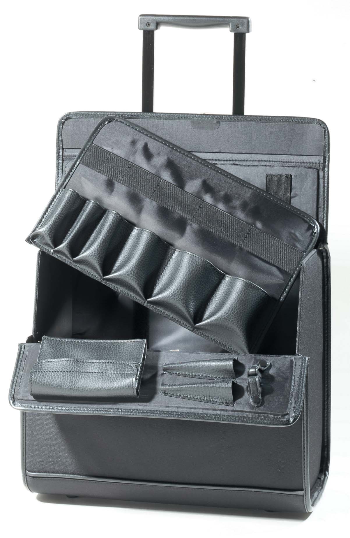 Werkzeugkoffer Lock Stoff Schwarz Rollen Friseur 01 Offen