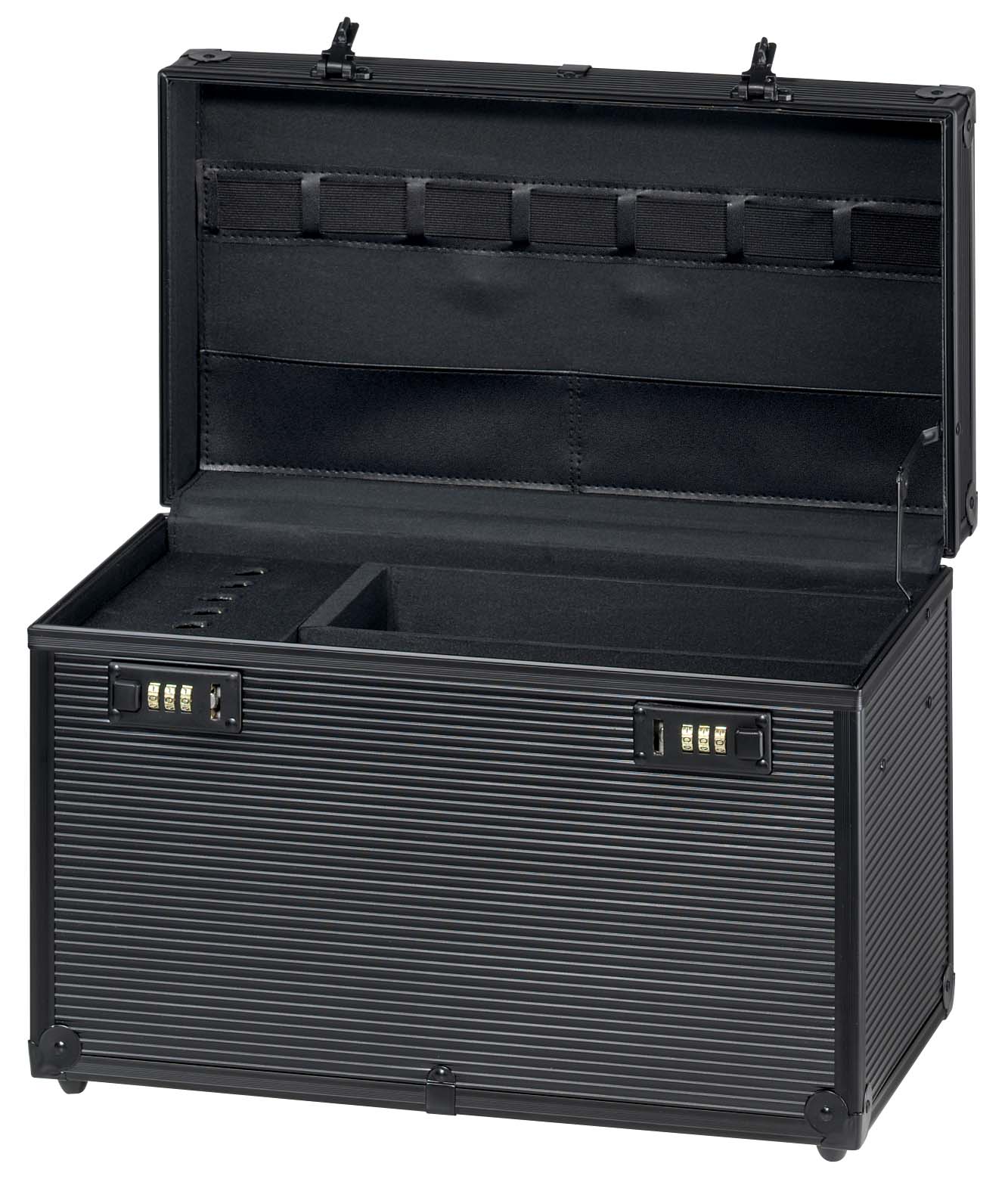 Werkzeugkoffer Profi Aluminium Schwarz Friseur 02 Offen