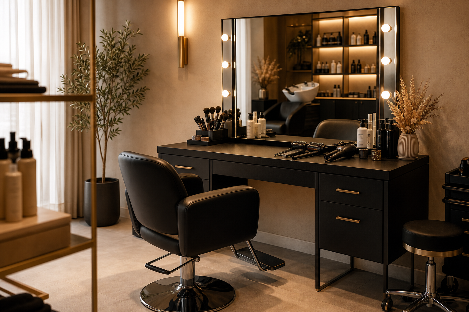 Salon-Arbeitstisch mit Spiegel und Stauraum
