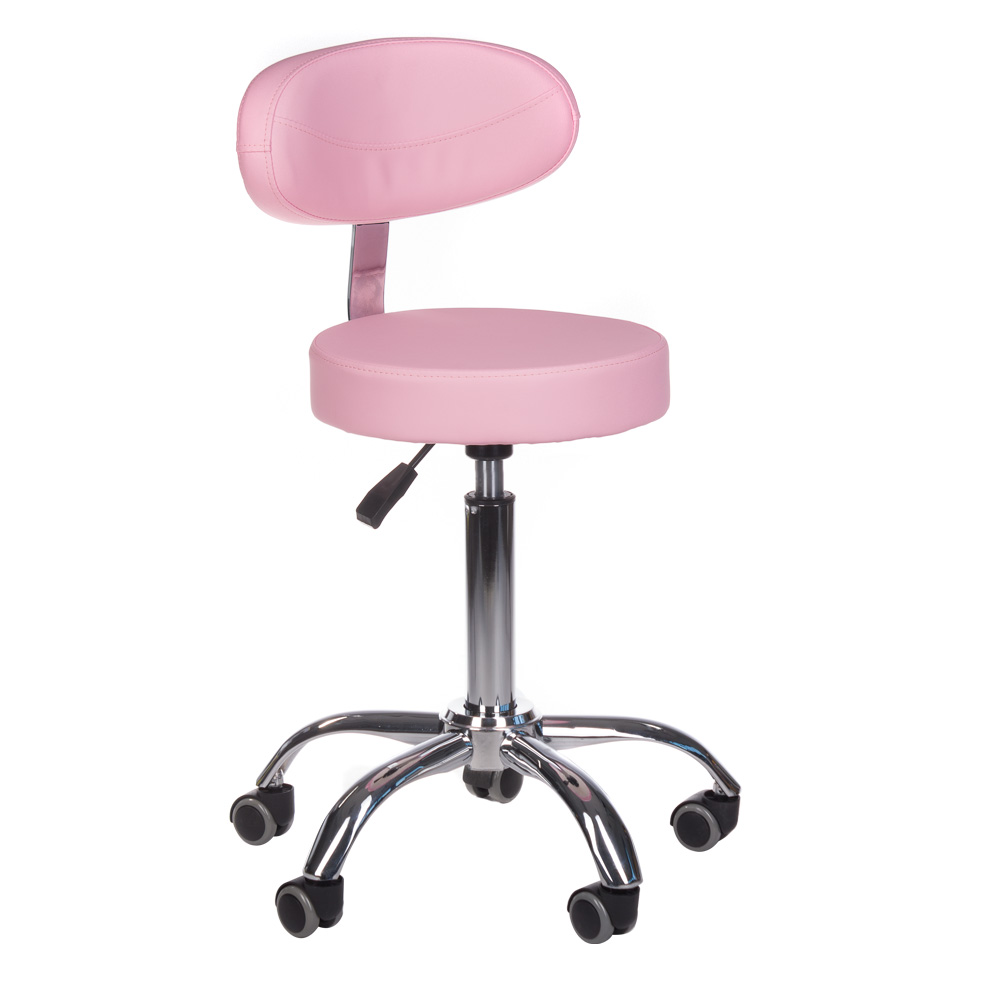Premium Friseurhocker mit Rückenlehne in Rosa - Ergonomischer Arbeitshocker