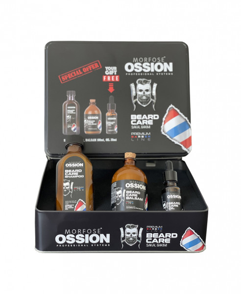 OSSION Beard Care 3er Bartpflege Set Bartshampoo Balsam Bartöl